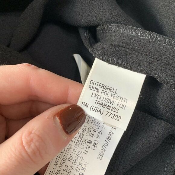 Zara Womens Black Bronze Studded Short Sleeve Sheer Pleated Top Small - Picture 6 of 6